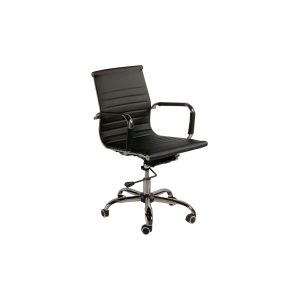 Cadeira de escritório giratória, ajustável em altura e costa, com estrutura em metal cromado e revestida a imitação de pele. Uma peça ideal para complementar o seu espaço de trabalho.