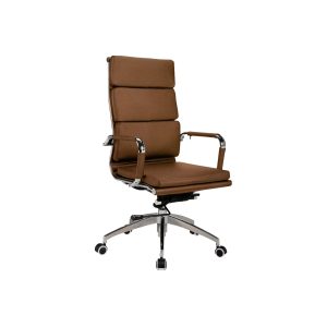 Cadeira de escritório giratória, ajustável em altura e costa, com estrutura em metal cromado e revestida a imitação de pele. Uma peça que trará harmonia e sofisticação ao seu espaço de trabalho.