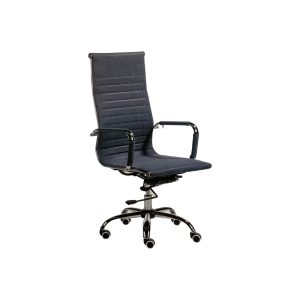 Cadeira de escritório giratória, ajustável em altura e costa, com estrutura em metal cromado e revestida a imitação de pele. Uma peça que trará elegância e conforto ao seu espaço de trabalho.