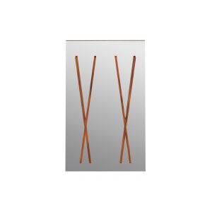 Cabide em espelho com dois suportes em madeira de pau ferro alto brilho e pequenos pormenores em aço inox polido.