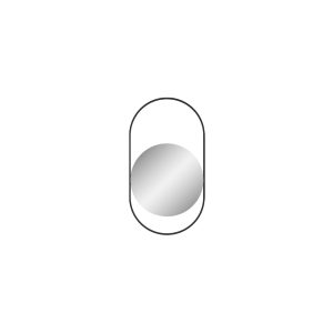 Moldura de forma oval, em aço pintado à cor latão, com espelho circular. Um toque de elegância e exclusividade.